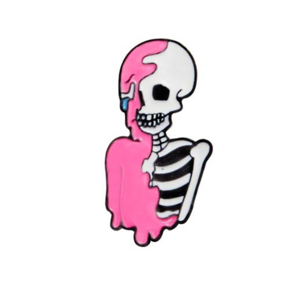 Pink Melting Skeleton Pin Brooch Halloween